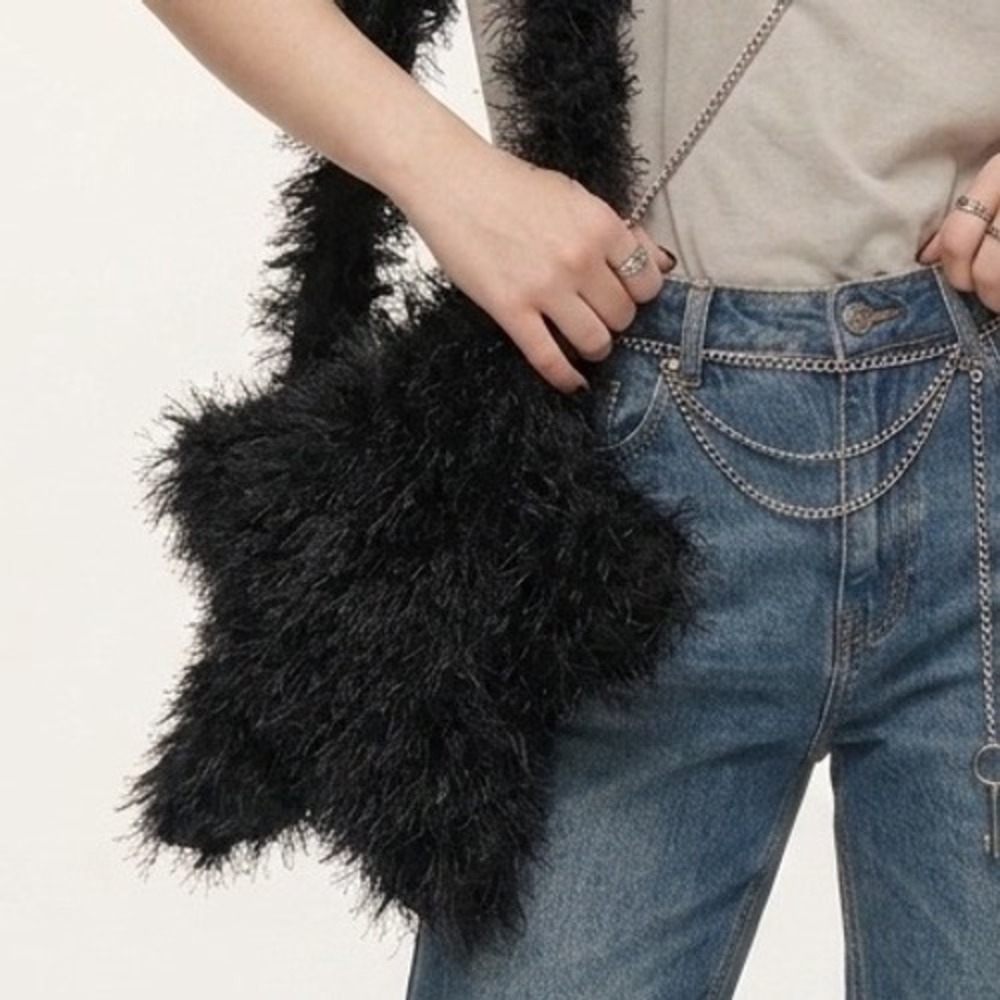 Y2K Whimsigoth Star Bag Fuzzy Eyelash Knit Celestial Handmade Women Black